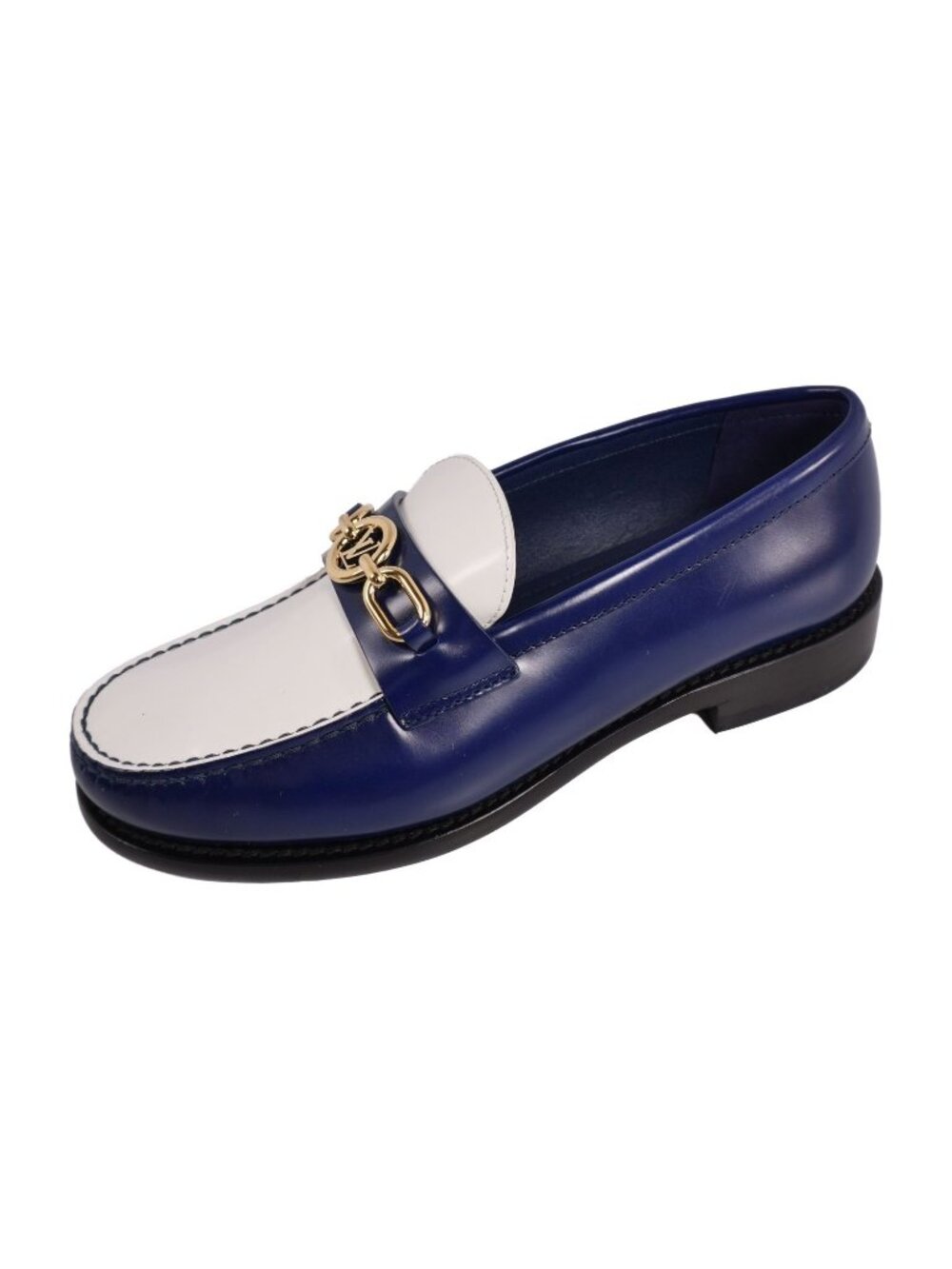 Louis Vuitton Loafers Moccasin Chess Line Circle Logo Leather Shoes Navy